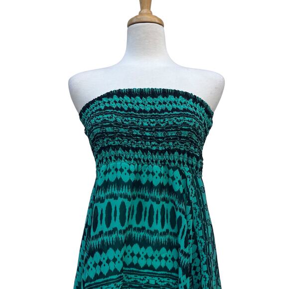 VTG Deb Y2K Dress Sz M Smocked Teal Black Handkerchief Hem Geometric Fairygrunge - Picture 2 of 12